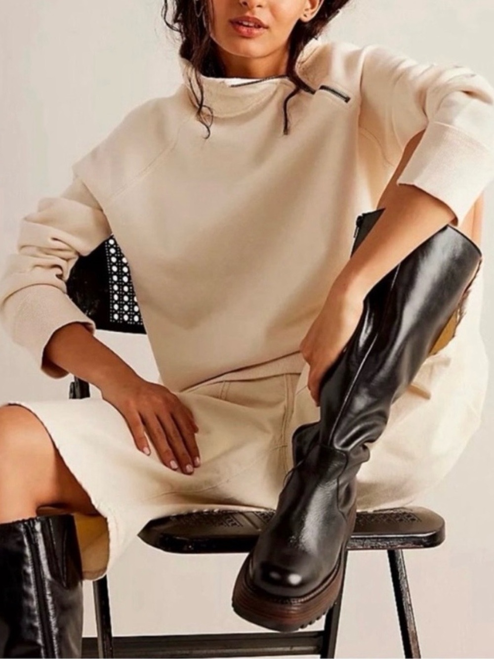 Free People We the Free Just a Game Half-Zip Sweatshirt in Tea (Cream)
